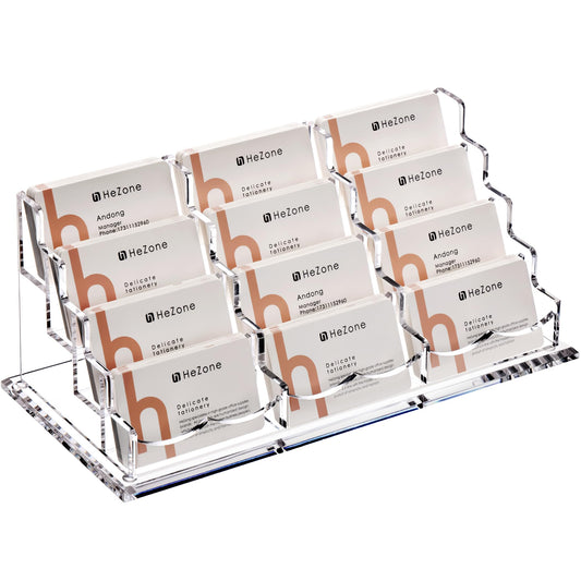 HeZone Business Card Holder Display for Desk, 12 Slot 4 Tier Multiple-Clear Acrylic Business Card