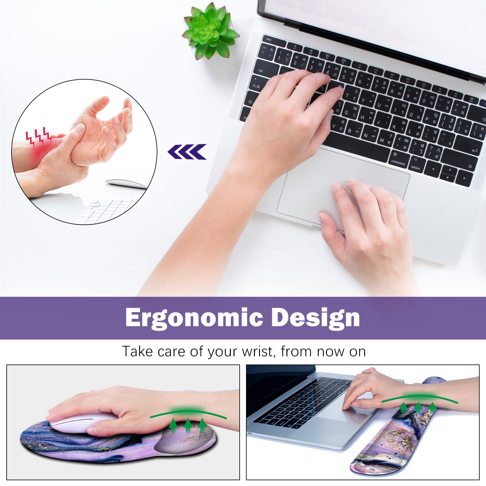 ARTSO Large Mouse Pad Ergonomic Keyboard Wrist Rest Support Combo, Memory Foam Gel Wrist Pad