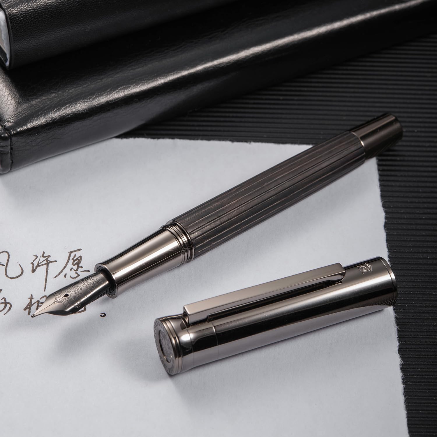 HONG DIAN 1866 Fountain Pen, Extra Fine Soft Nib with Chinese Knot Carving, Ebony Wood Pen Barrel
