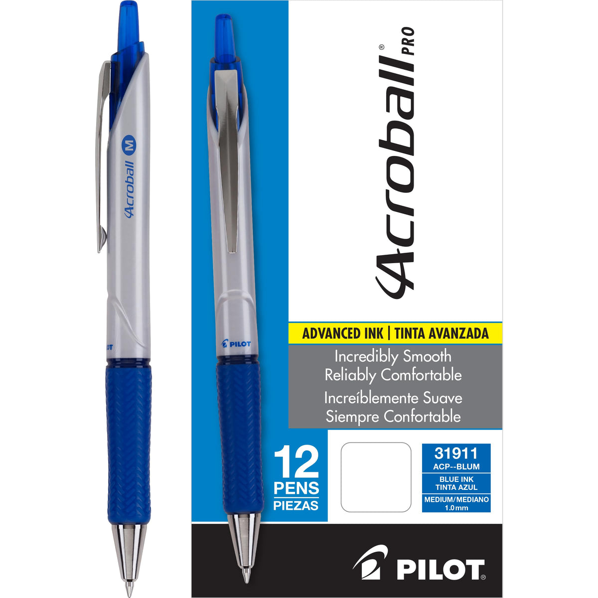 PILOT Acroball Colors Advanced Ink Ball Point Pens, 1.0mm, Blue, 12-Pack