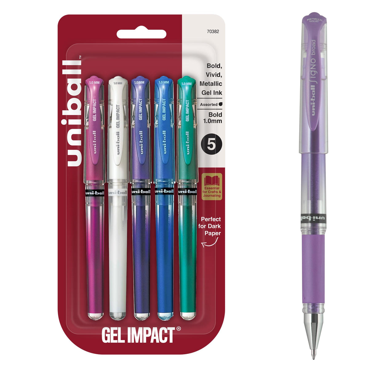 uniball™ Signo Gel Impact Pens, Bold (1.0mm), Assorted Metallic, 5 Pack