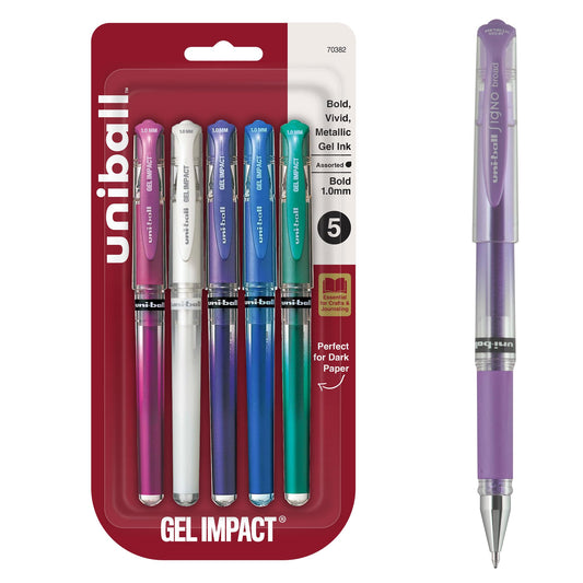 uniball™ Signo Gel Impact Pens, Bold (1.0mm), Assorted Metallic, 5 Pack