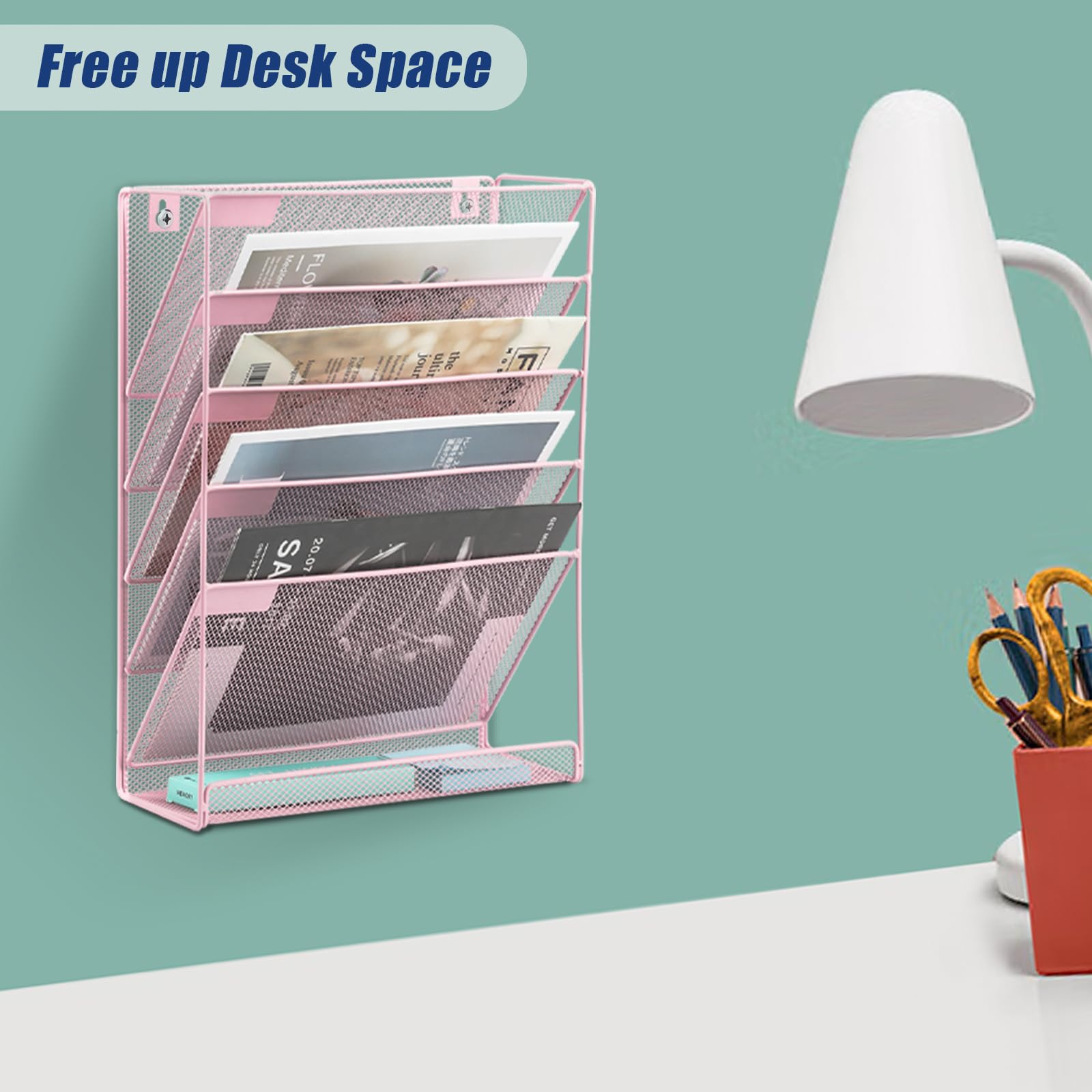 EASEPRES Desk File Organizer Mesh 6-Tier, Hanging Wall Mount Document Organization Stand, Desktop