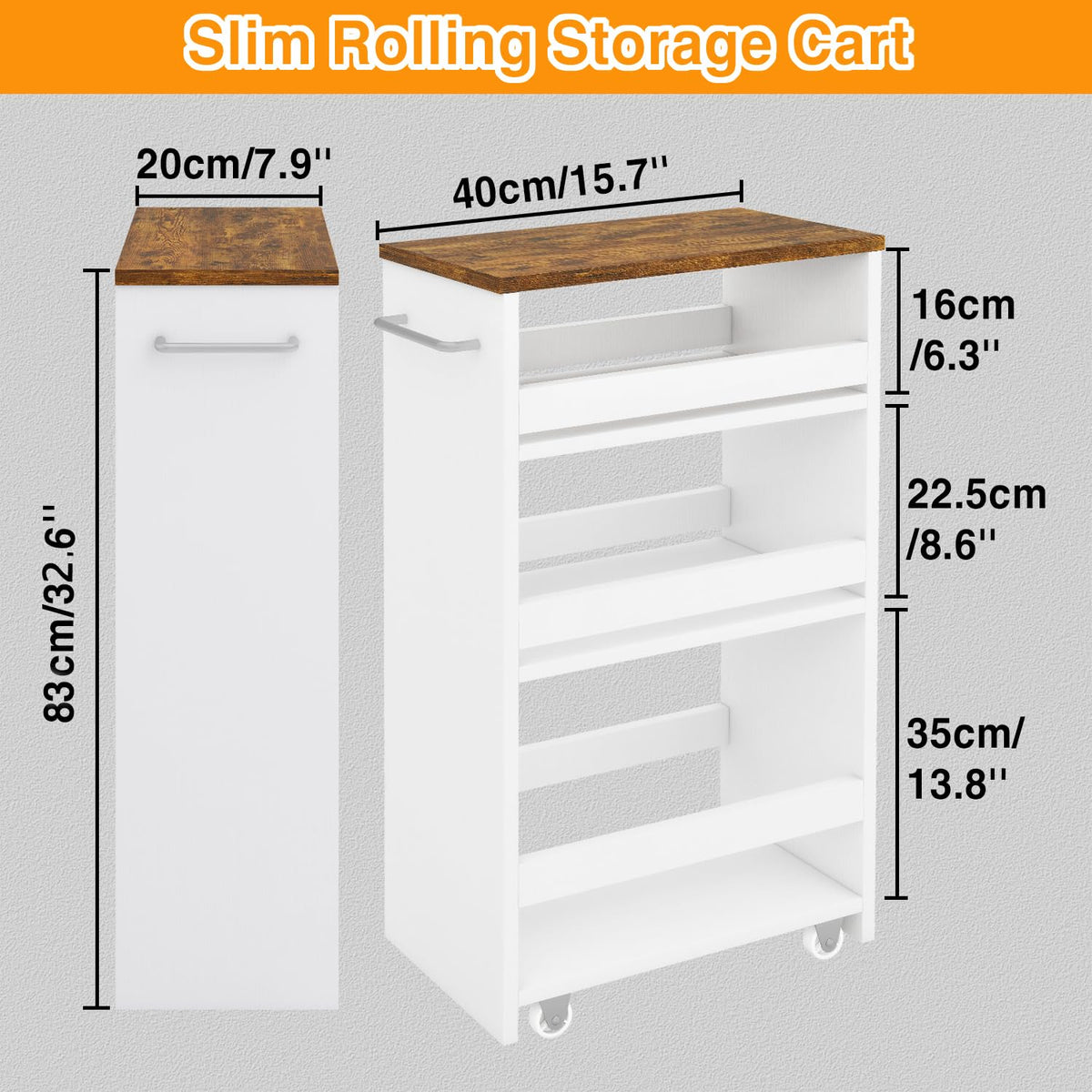 IBUYKE Slim Storage Cart Skinny Rolling Cart Utility Trolley UWST005W-L
