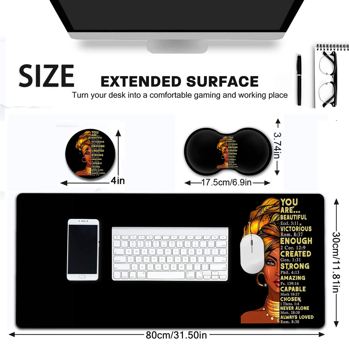 Large Mouse Pad, Extended Office Desk Pad 31.5x11.8in,Ergonomic Memory Foam Mouse Wrist Rest
