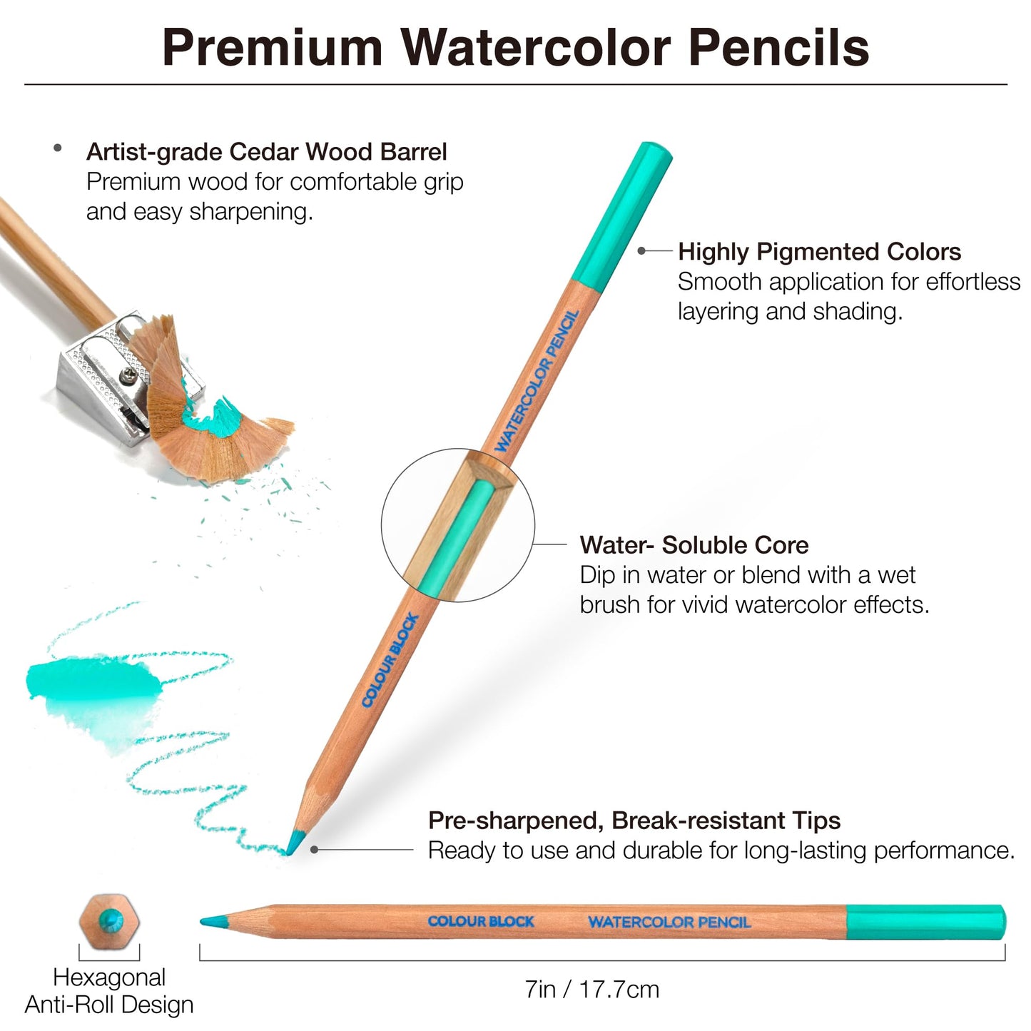 COLOUR BLOCK Watercolor Pencil Travel Art Set 34 PCS, Professional Drawing Kit, 50 Sheets Drawing
