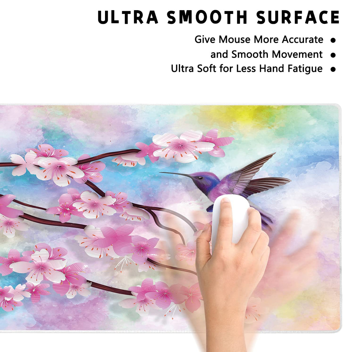 Extended Large Gaming Mouse Pad Spring Peach Blossoms and Hummingbirds XXL Size Keyboard Mouse Mat