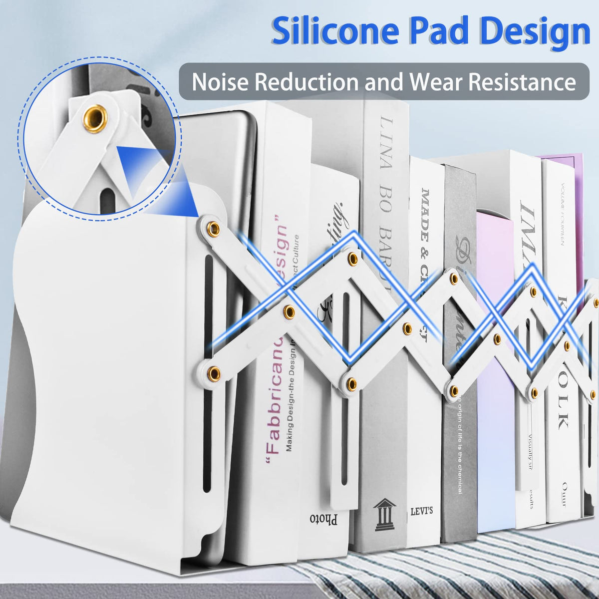 Non Skid Book Ends to Hold Books, Carooyac Heavy Duty Bookends Adjustable Book End, Metal Bookends