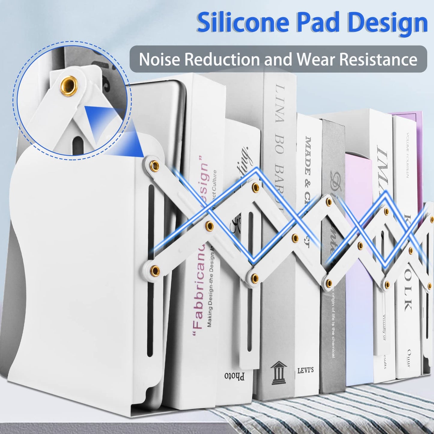 2PCS Carooyac Heavy Duty Bookends to Hold Books - Adjustable Metal Bookends for Shelves - White