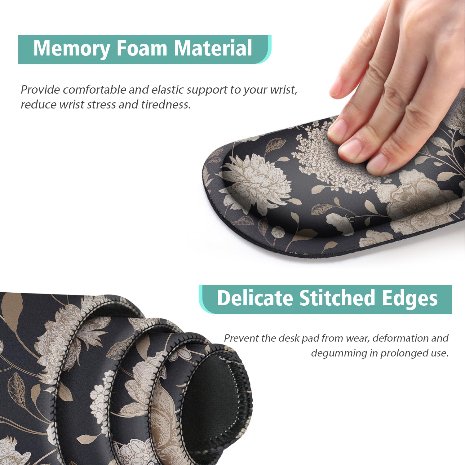 Floral Large Mouse Pad with Wrist Support Set of 4,Large Gaming Mouse Pad+Keyboard Rest+Mouse Wrist