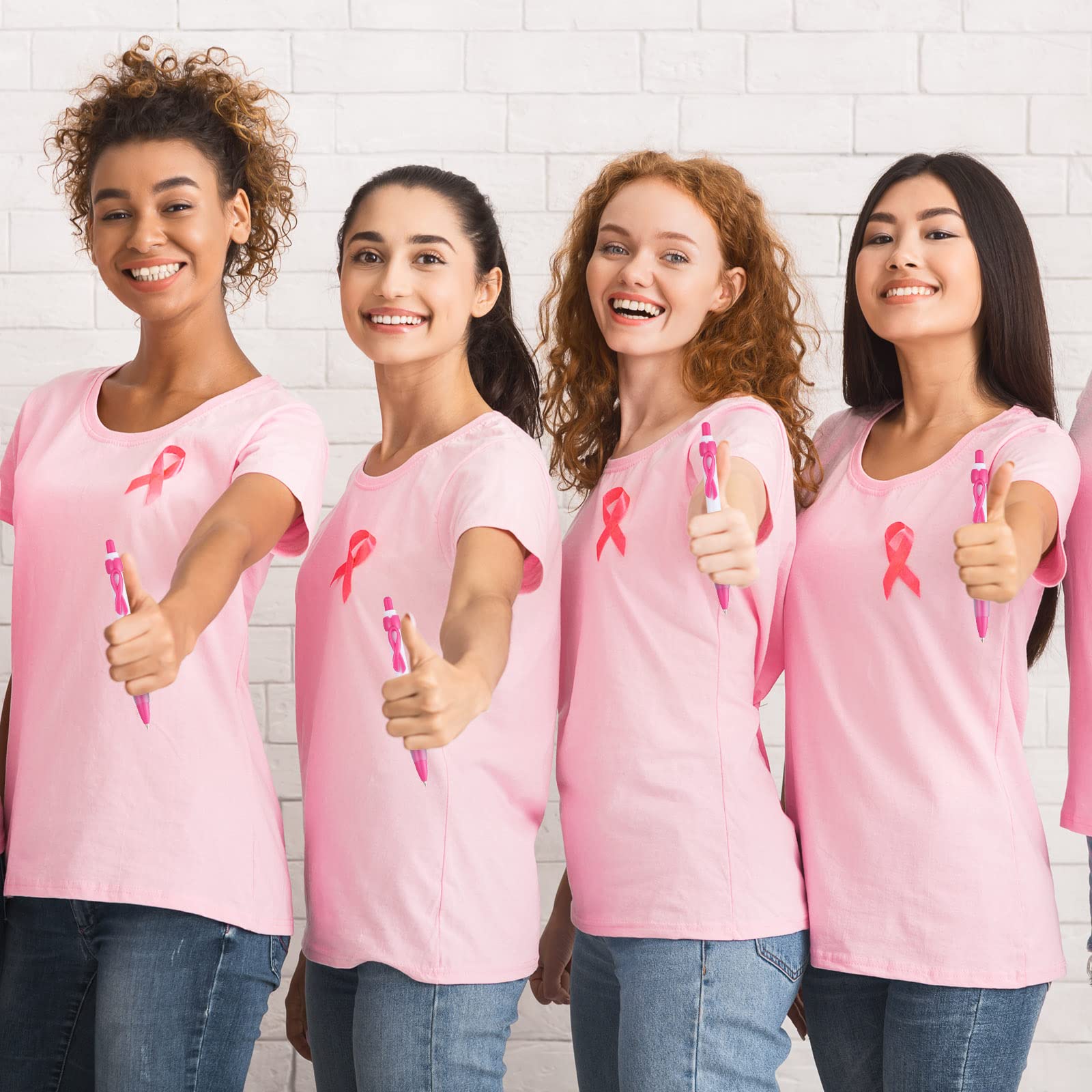 Yexiya 100 Pcs Breast Cancer Awareness Pen Pink Ribbon Pen Bulk, Black Ink