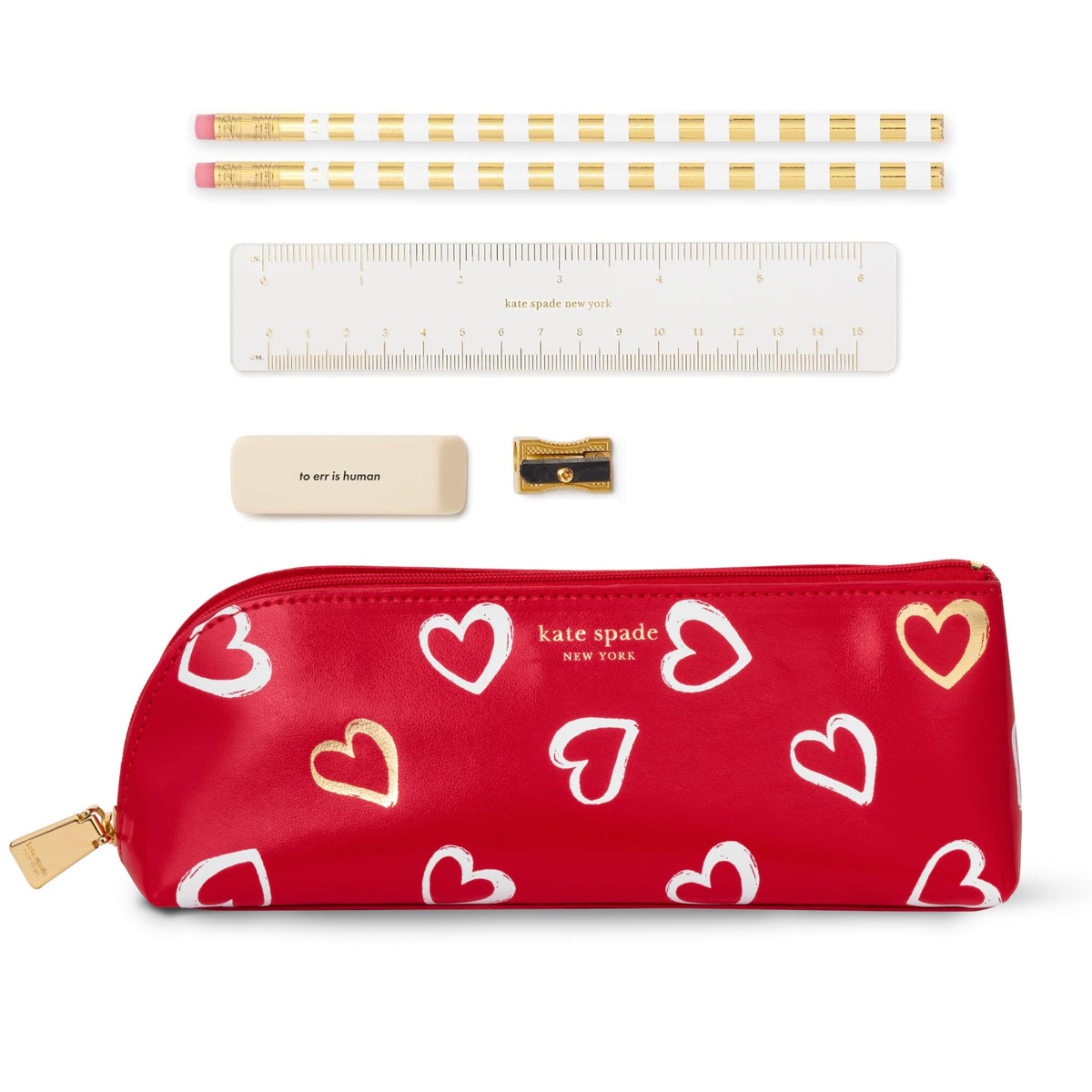 kate spade new york Pen and Pencil Case with Office Supplies for Adults, Zip Pouch Includes 2