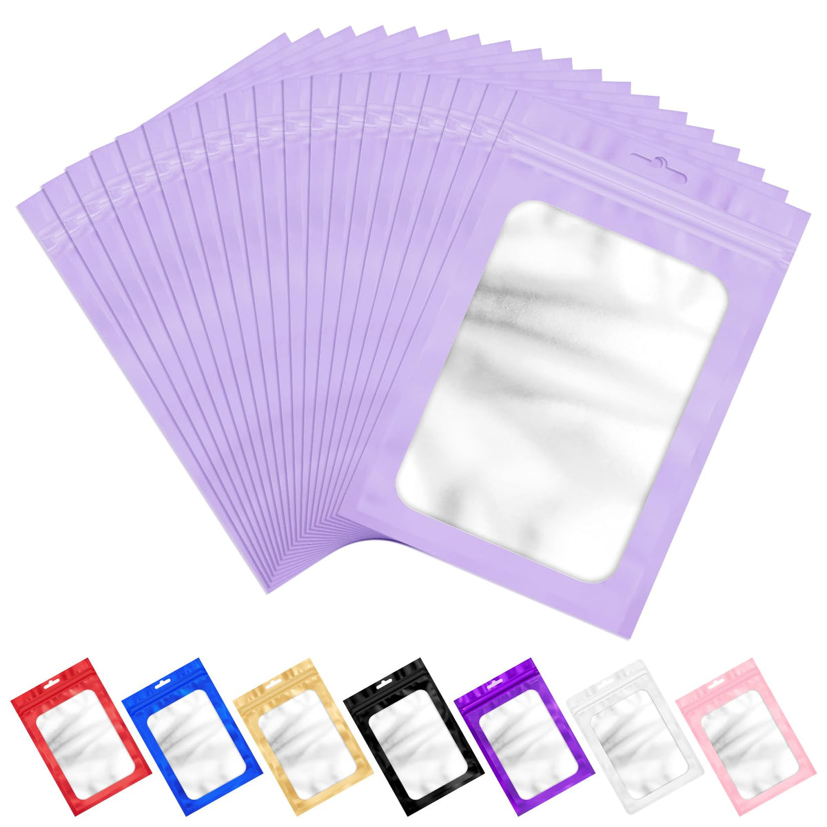 ANZNKU 100Pcs Purple Mylar Bags, Resealable Smell Proof Zip Goodie Baggies