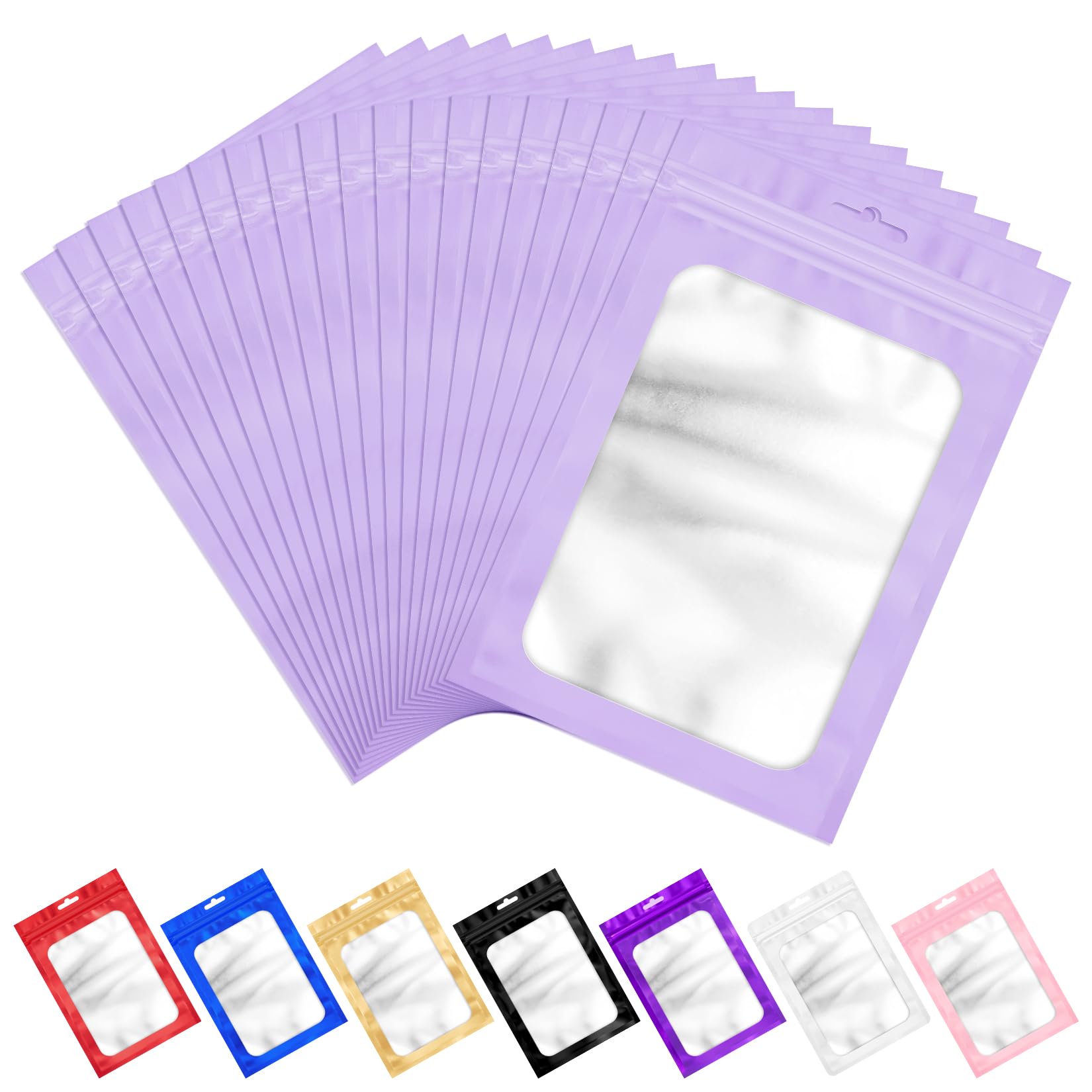 ANZNKU 100Pcs Purple Mylar Bags, Resealable Smell Proof Zip Goodie Baggies