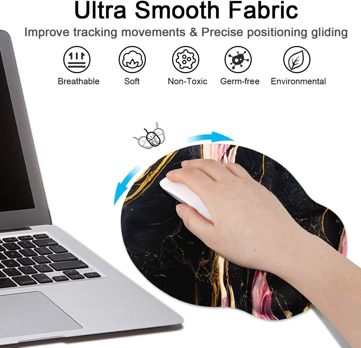 Britimes Ergonomic Mouse Pad Set with Wrist Rest, Marble Black