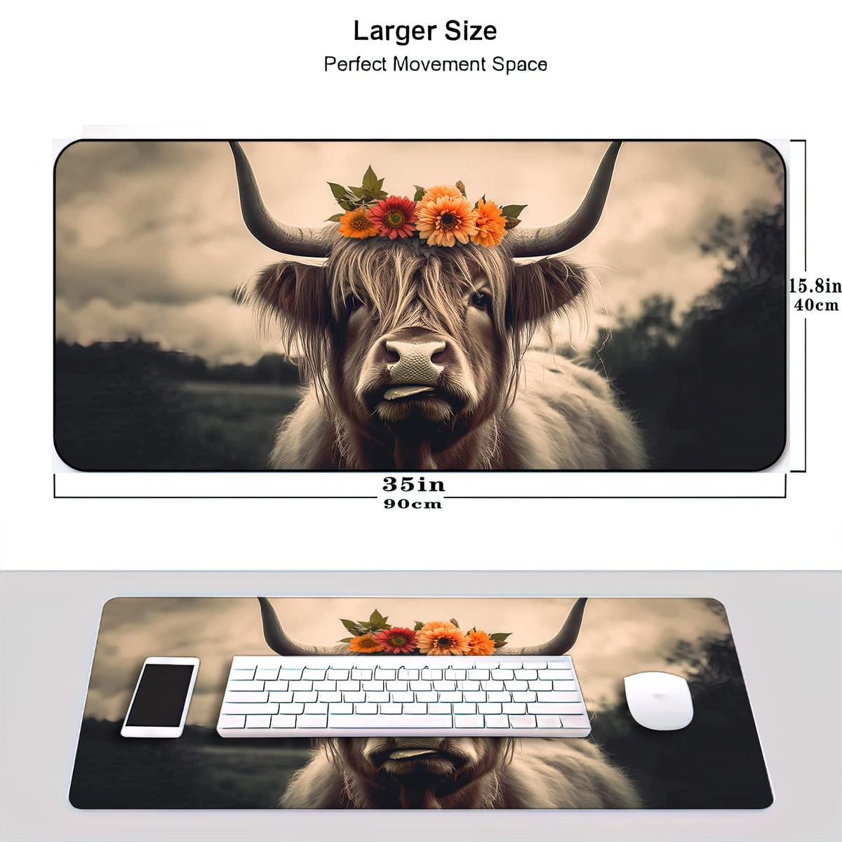 ZTHLL Desk Mat,Highland Cow Gaming Mouse Pad,XXL Extended Mouse Pad Mat for