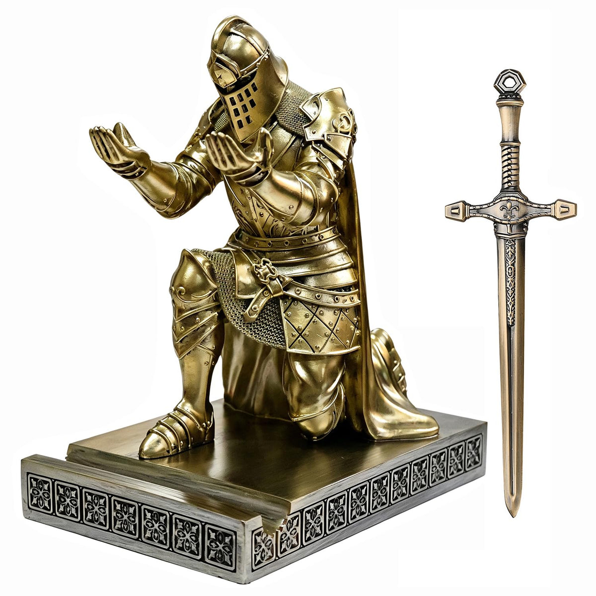 Knight Pen Holder Desk Organizer Office Decor Letter Opener for Desk Bronze