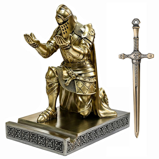 Knight Pen Holder Desk Organizer Office Decor Letter Opener for Desk Bronze
