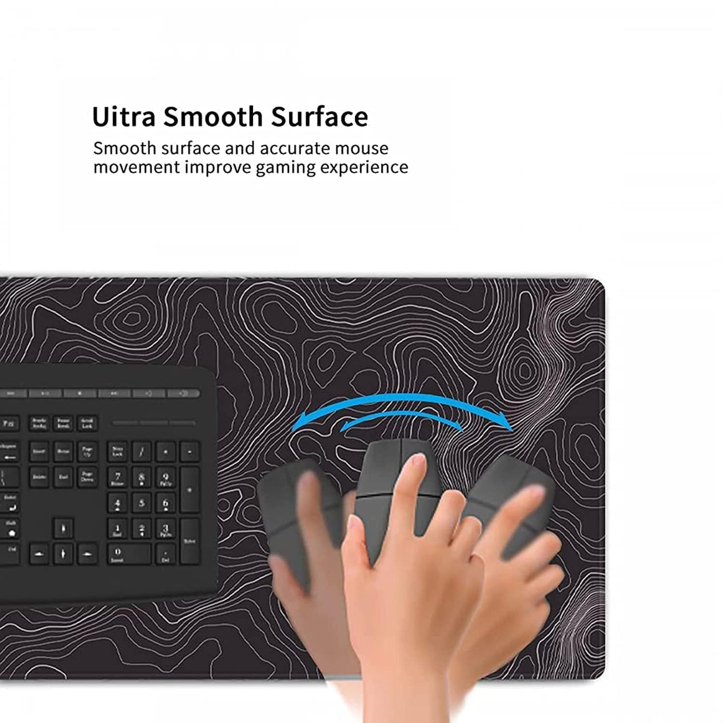 Topographic Gaming Mouse Pad 31.5x11.8 Inch, Black White Desk Mat Extended