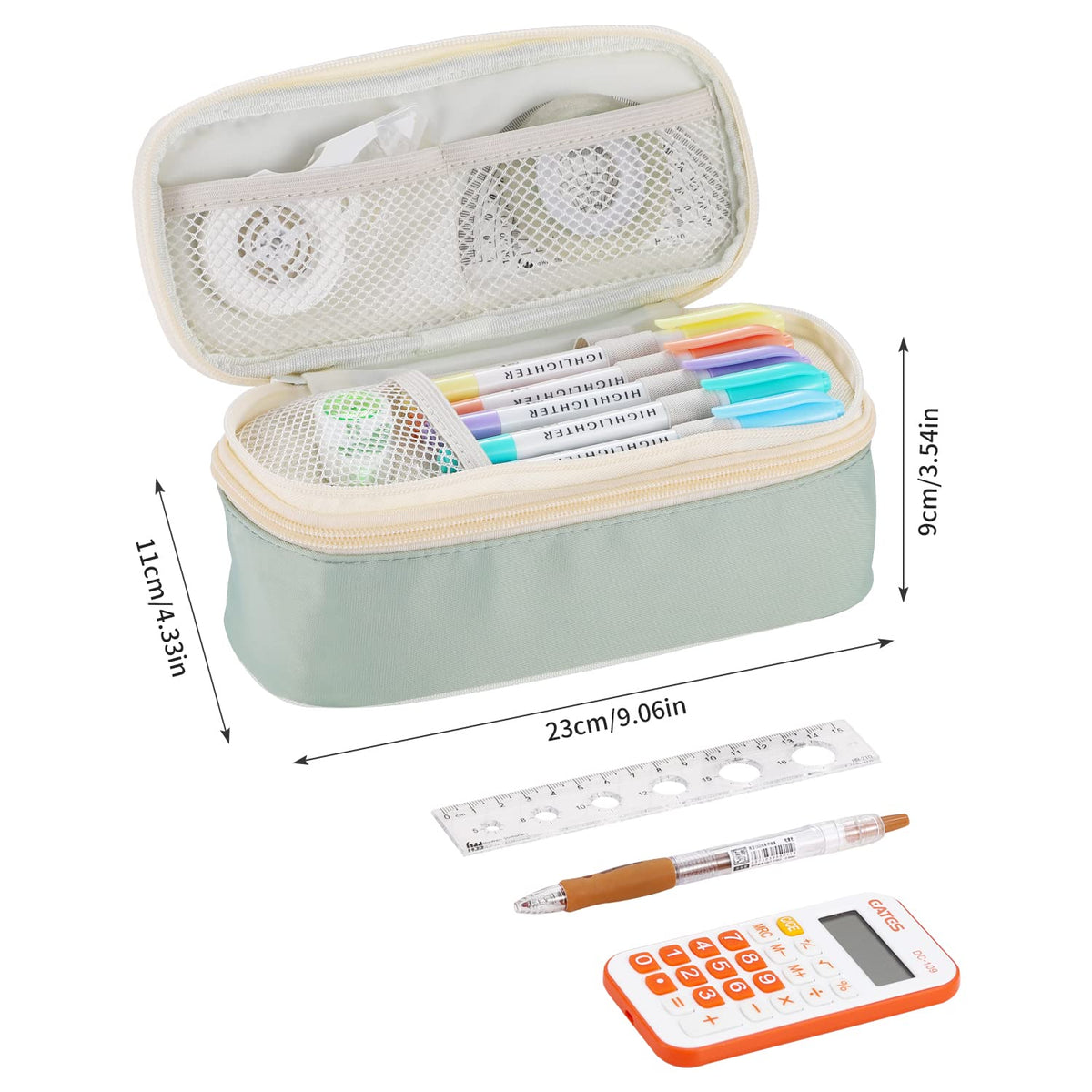Dugio Large Pencil Case for Girls Kids Teens Big Zipper Pencil Pouch Green