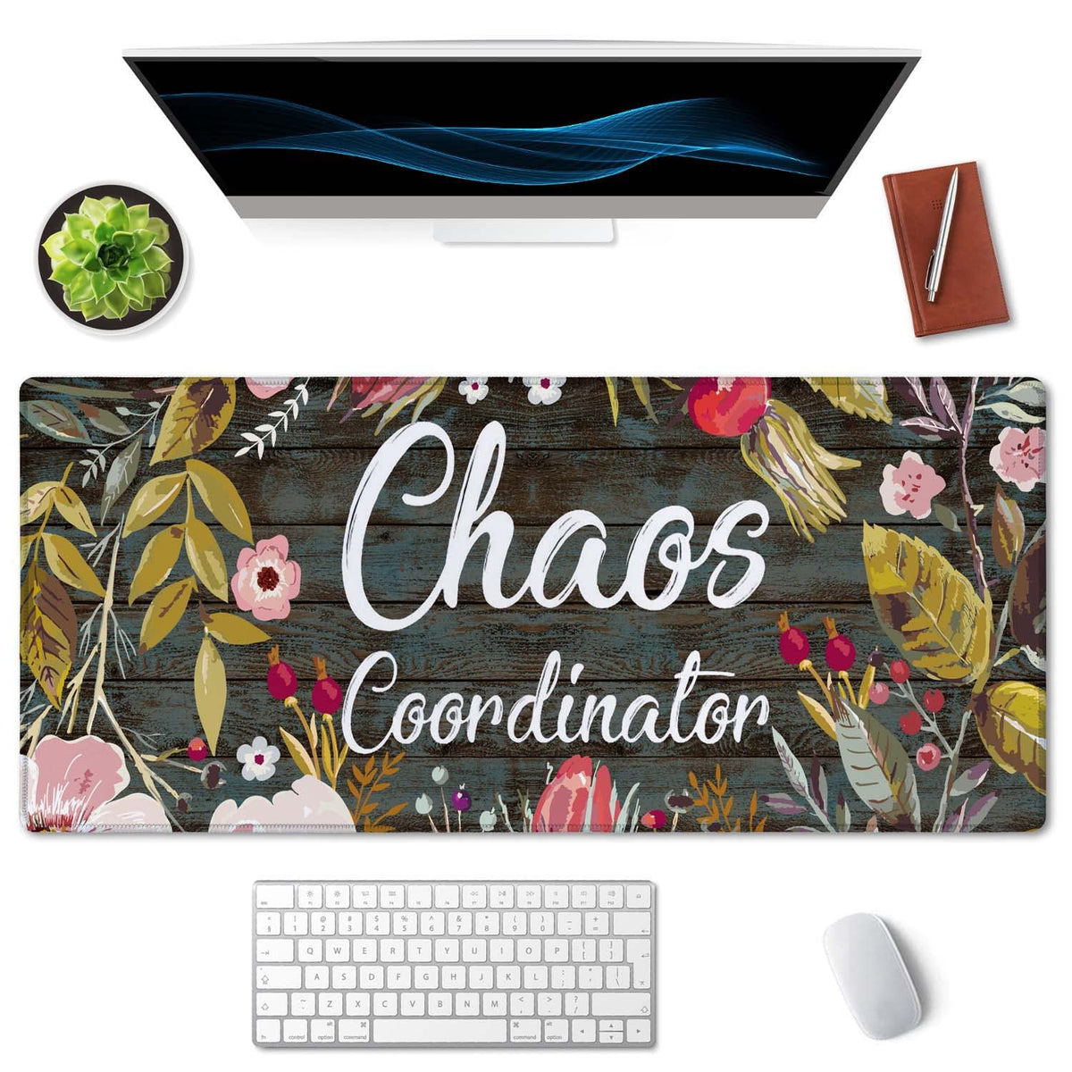 Chaos Coordinator Motivational Quote Mouse pad 35.5 X 15.7 Inch XXL Floral Full Desk Mousepad