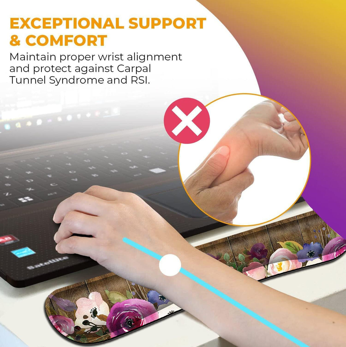 Chaos Coordinator Quotes Vintage Watercolor Floral Mouse Pad and Wrist Guard, Keyboard Wrist Rest