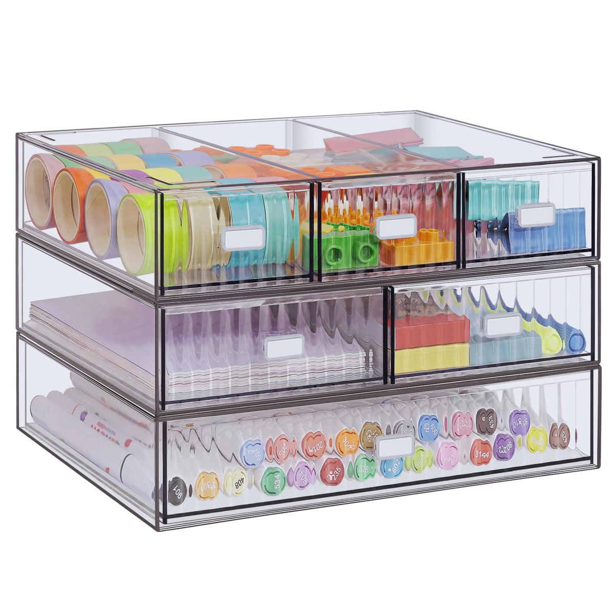 3 Tier Stackable Desk Organizer with 6 Drawers, YOCOMEY Plastic Desktop Storage Box Drawers