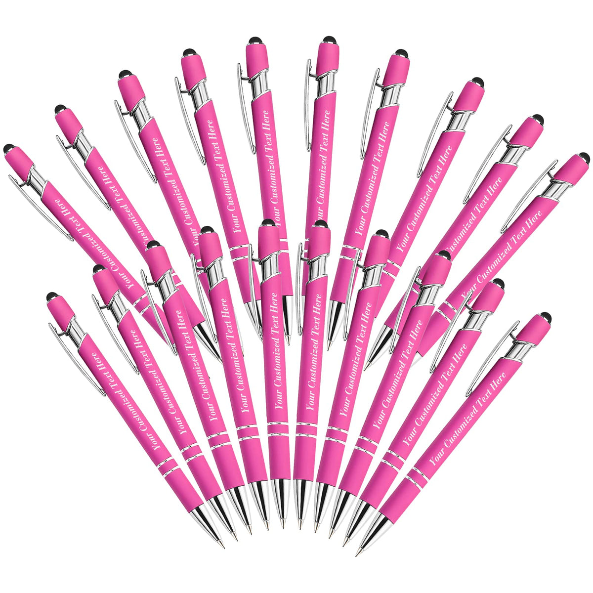20 Pcs Personalized Pens in Bulk with Stylus Tip - Custom Print with Name 0.5 mm Soft Touch Medium
