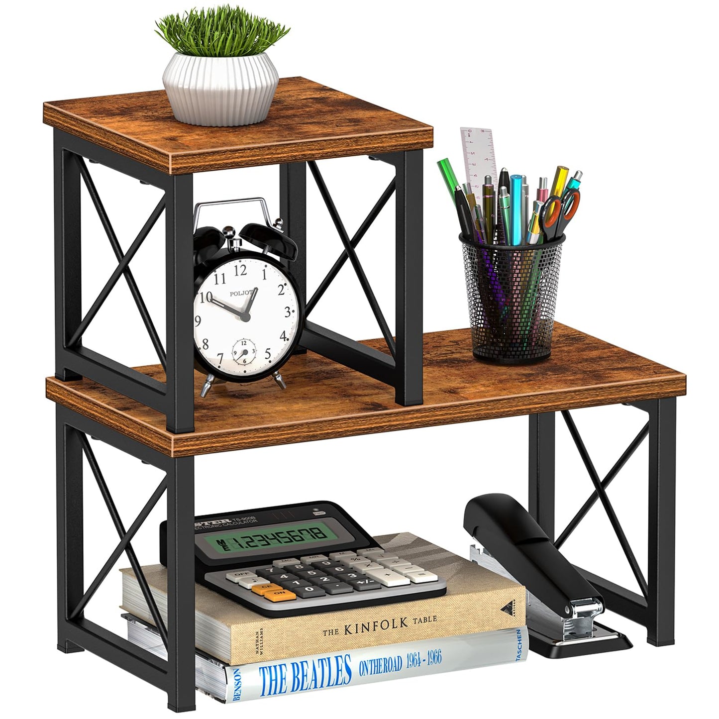 Honiter Desk Shelf Organizer, Desk Shelf for Top of Desk, 2 Tier Adjustable Small Bookshelf