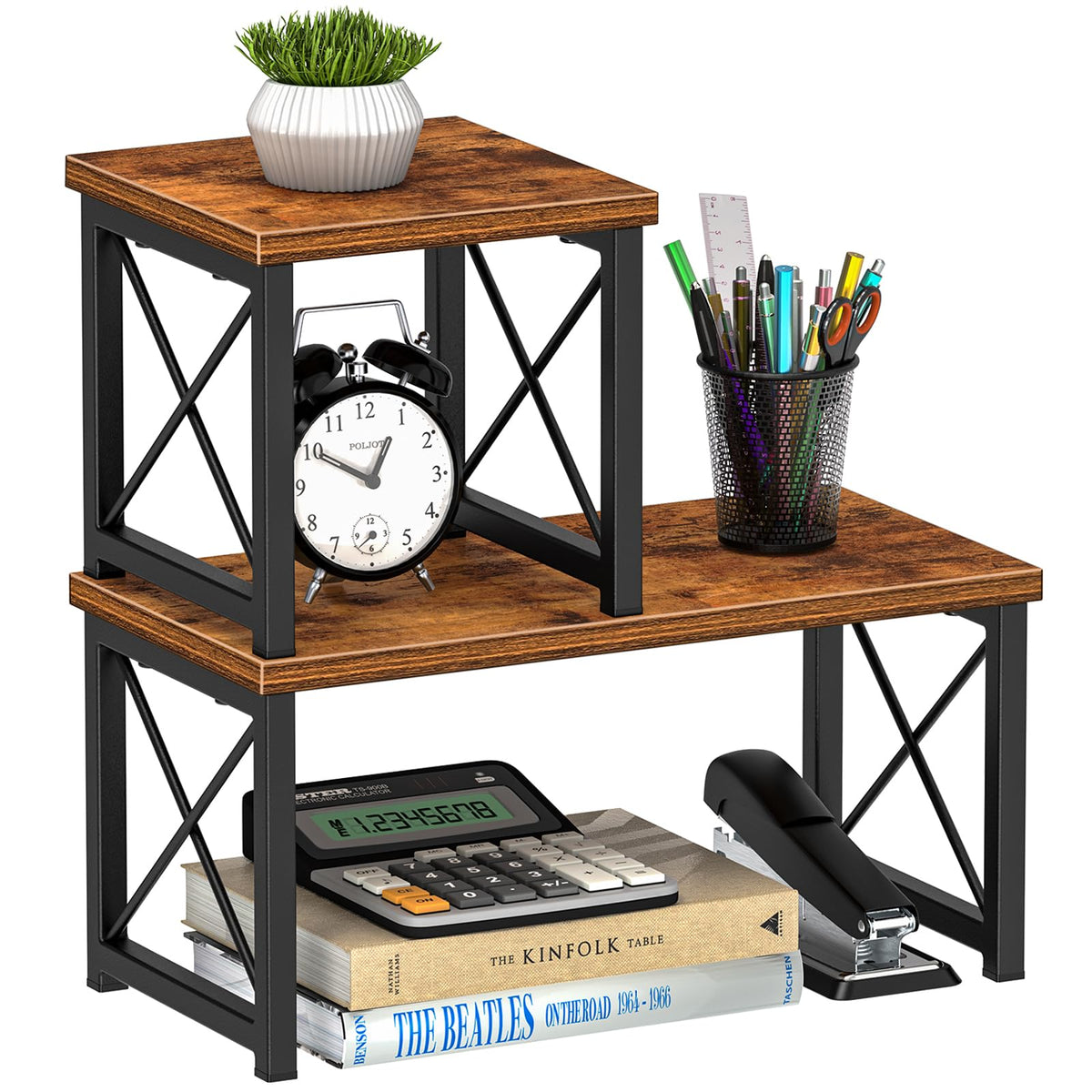 Honiter Desk Shelf Organizer, Desk Shelf for Top of Desk, 2 Tier Adjustable Small Bookshelf