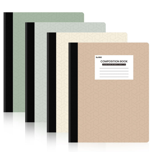 SUNEE Composition Notebooks - College Ruled Paper, 4 Pack Composition Book, 9 3/4" x 7 1/2", 80