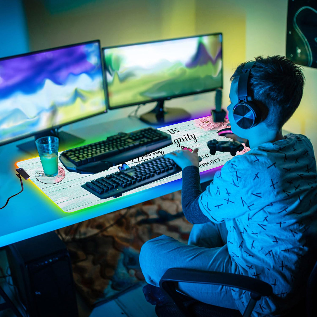 CICPLKSE Customized RGB Gaming Mouse Pad and Coffee Coaster,Large Glowing Led Anti-Slip Rubber Base