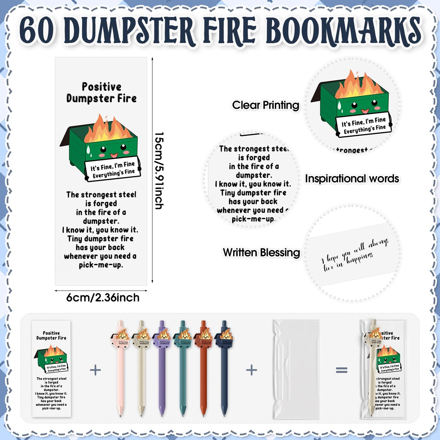 Sayglossy 60 Sets Dumpster Fire Pens Gift Desk Accessories Funny Work Pen
