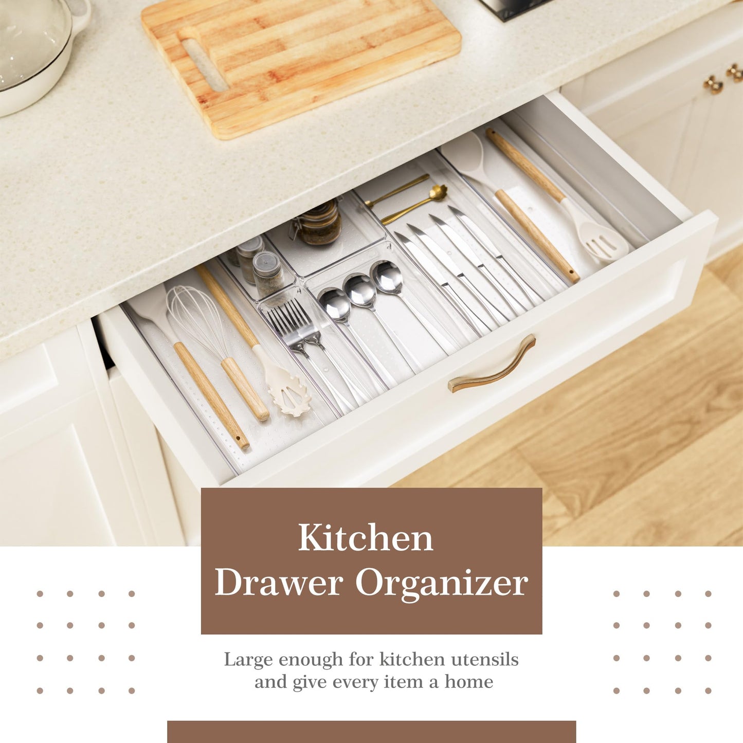 Criusia 14 PCS Clear Plastic Drawer Organizer Set - 5 Large Size Versatile Kitchen and Bathroom