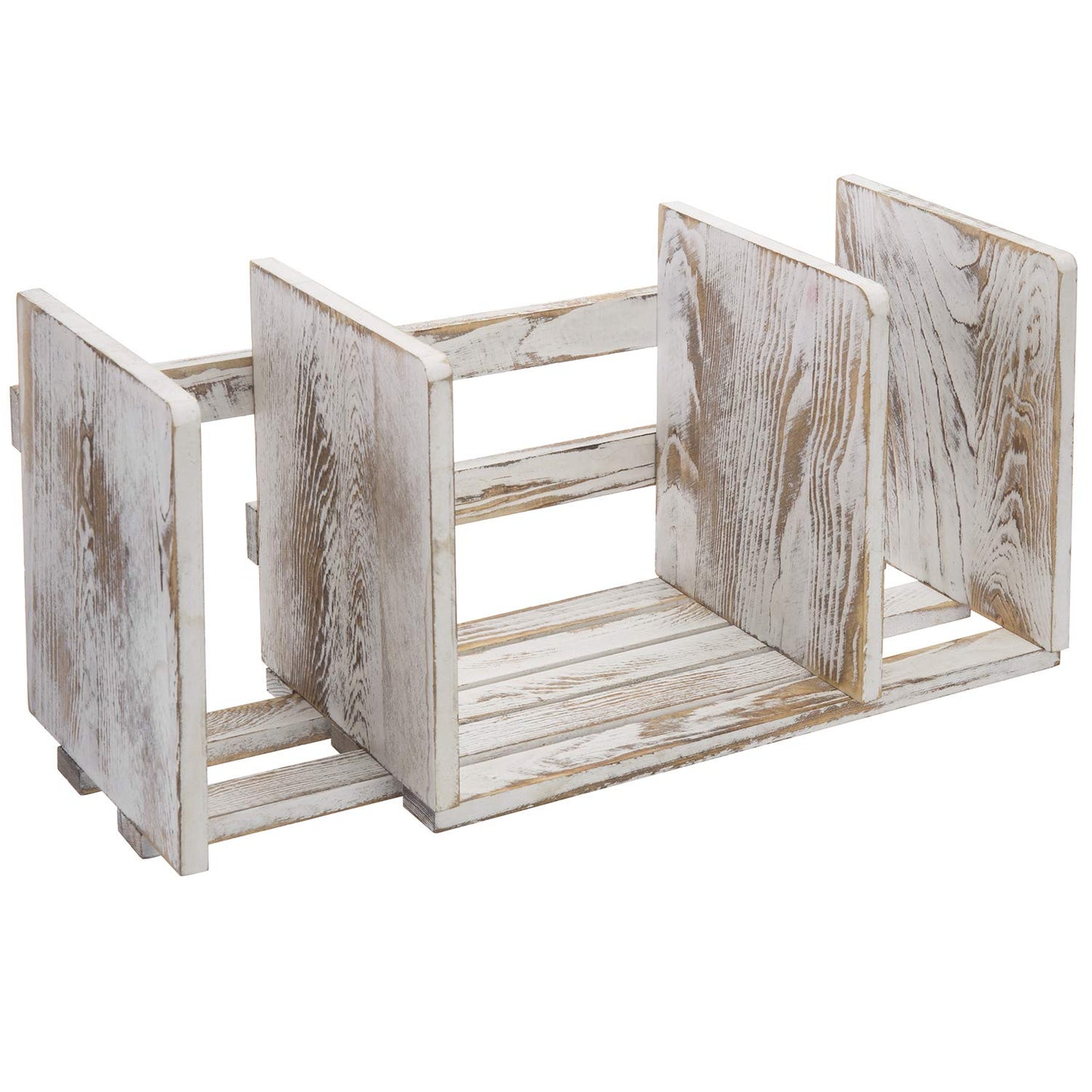 MyGift Rustic Expandable Whitewashed Wood Desktop Bookshelf/Adjustable Tabletop Book Holder