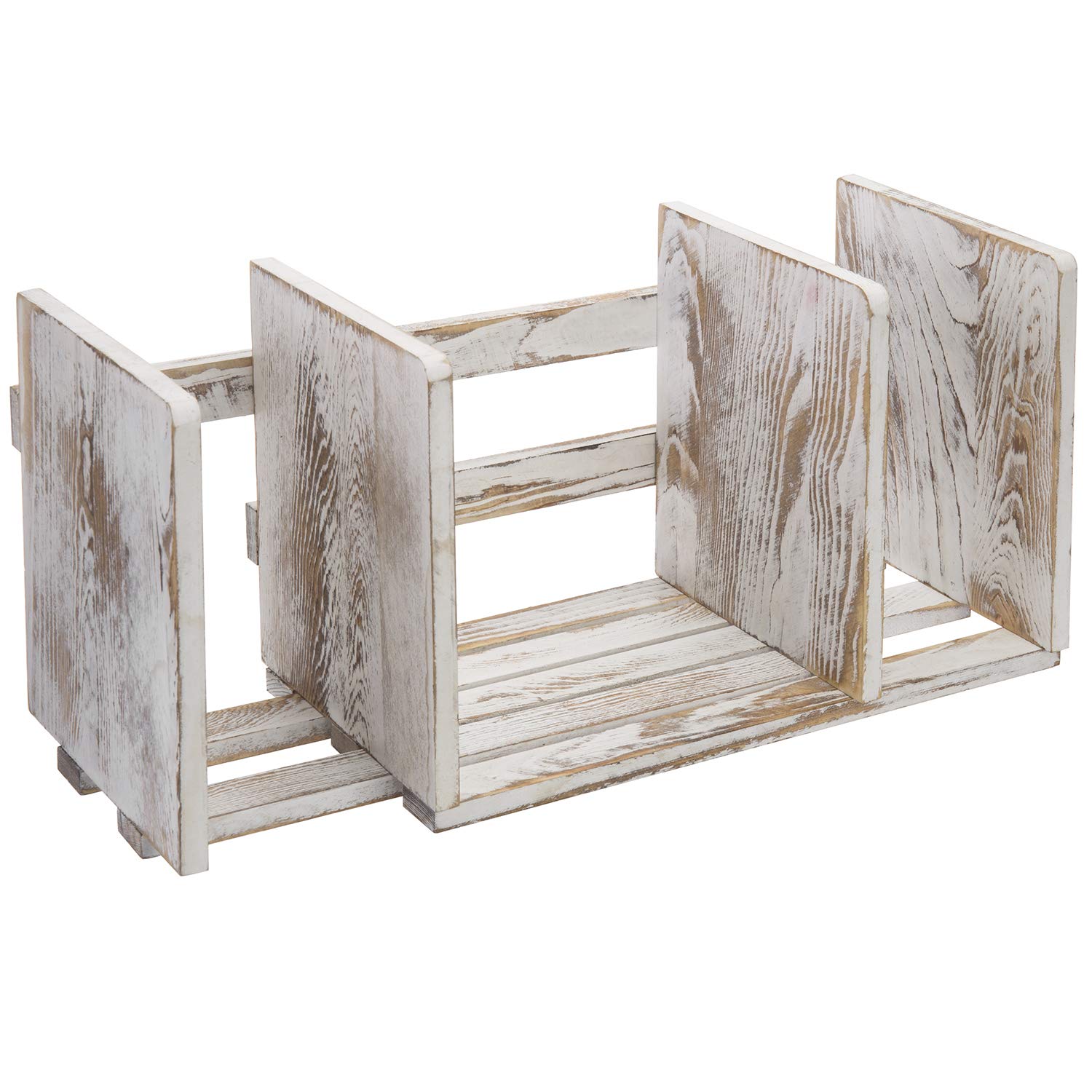 MyGift Rustic Expandable Whitewashed Wood Desktop Bookshelf/Adjustable Tabletop Book Holder