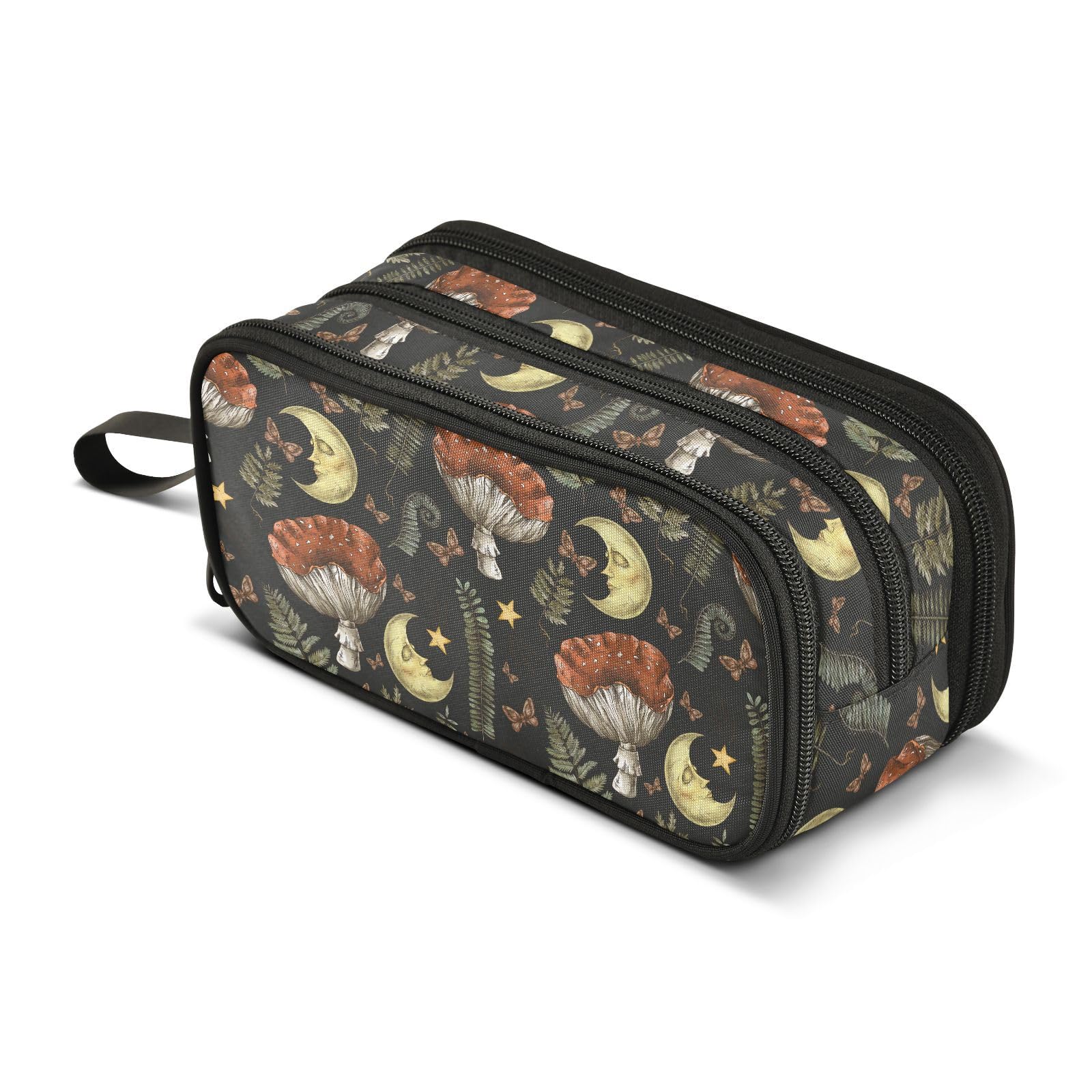 Sletend Pencil Case Vintage Magic Forest Moon Mushroom 3 Compartments Pencil Pouch