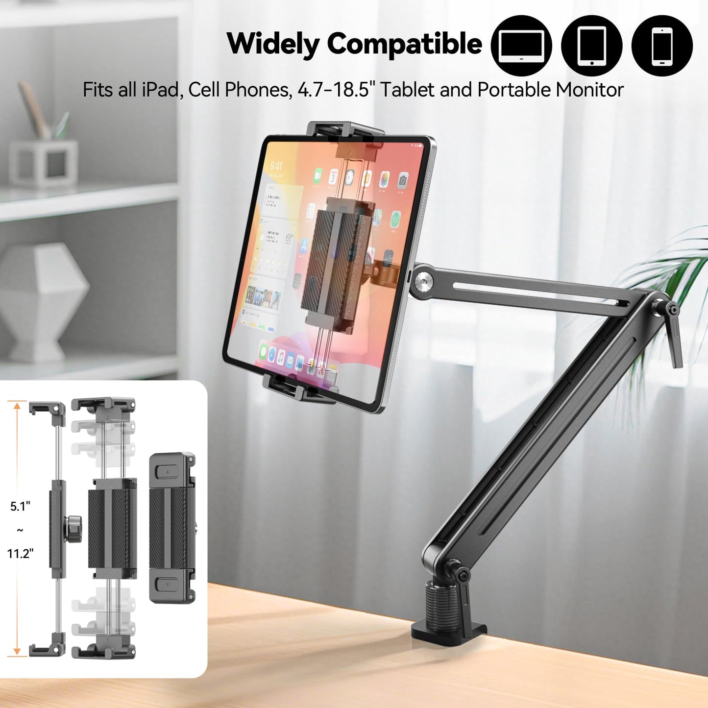 Portable Monitor Stand Desk Holder- Large Clamp support up to 6.5 12.9 14.6 15.6 18.5 inch 360°