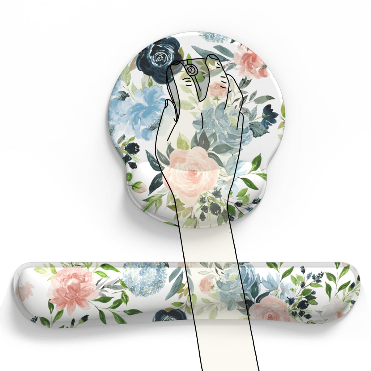 Green Blue Pink Floral Mouse Pad Wrist Support Keyboard Wrist Rest Set, Ergonomic Mouse Pad with