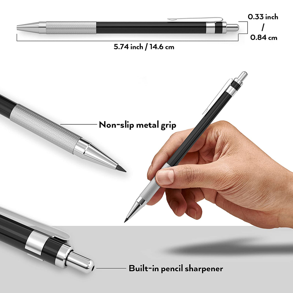 Nicpro 17PCS Metal 2mm Mechanical Pencil Set in Leather Case, 5 PCS 2.0 mm Lead Pencil Holders (4B