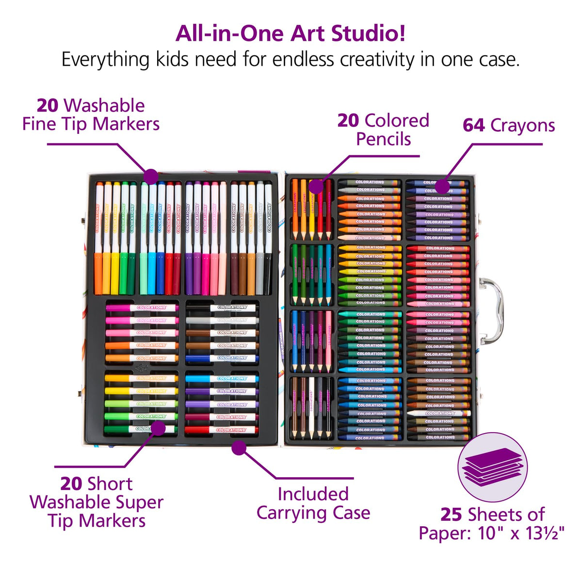 Colorations, Washable Creative Artist Case Kit, 150 Pieces