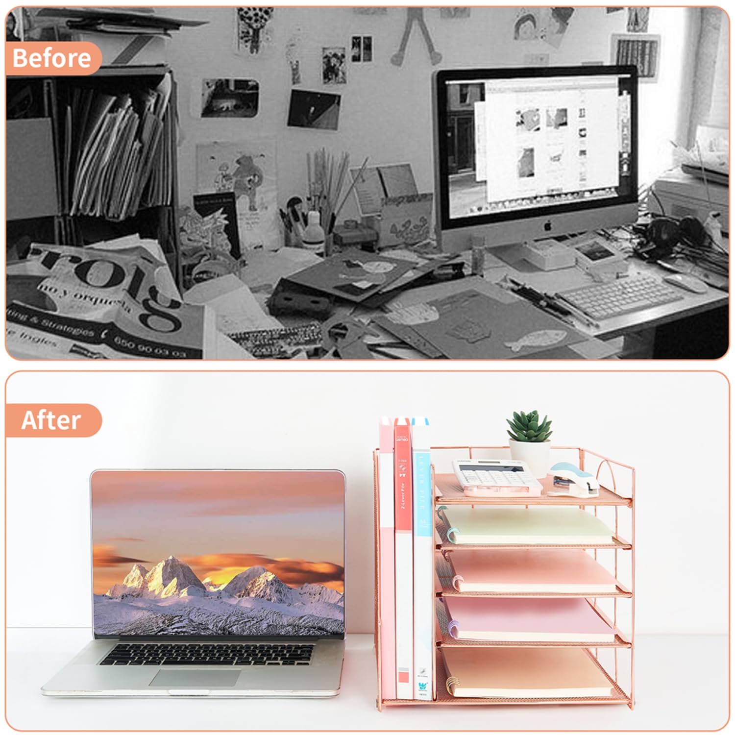 LEKETREE Desk Organizers and Accessories, 5-Tier Paper Letter Tray Organizer with File Holder