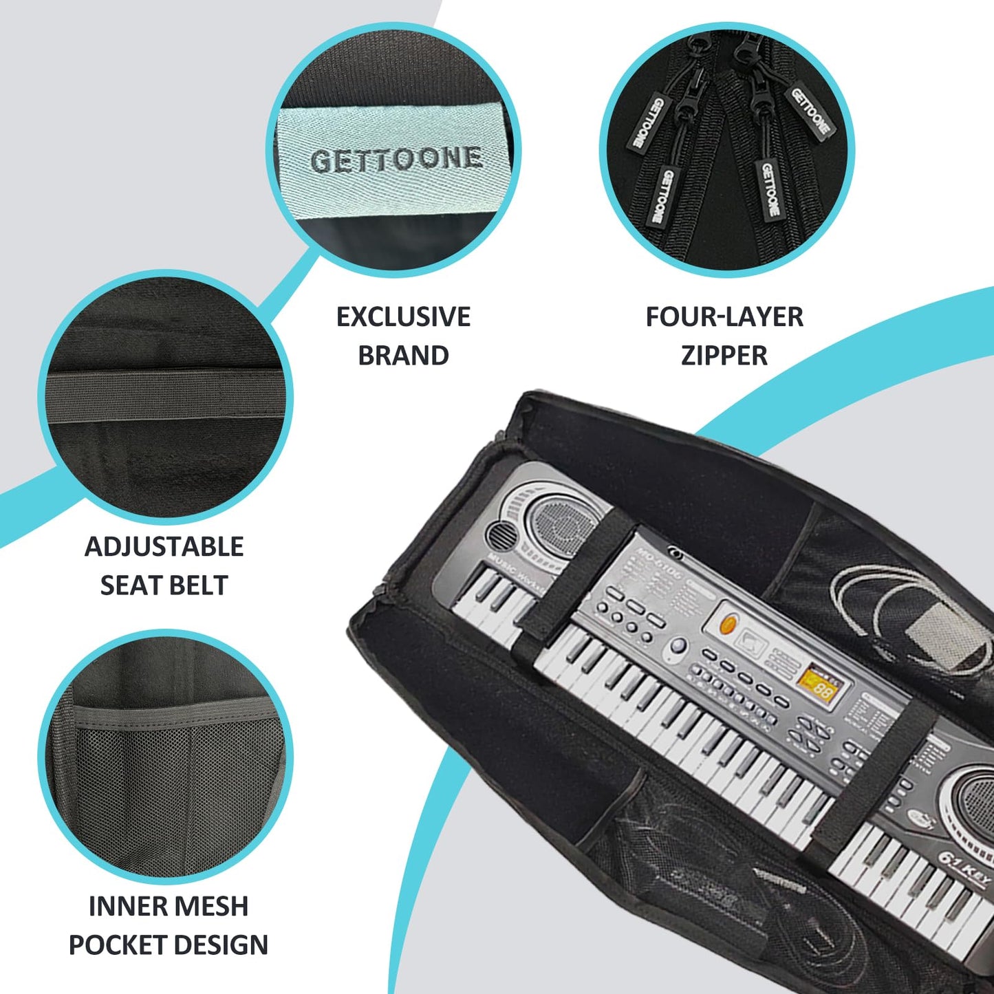 GETTOONE 88 Key Keyboard Case for Digital Pianos (52.4") - Padded Water-Resistant Hardcase