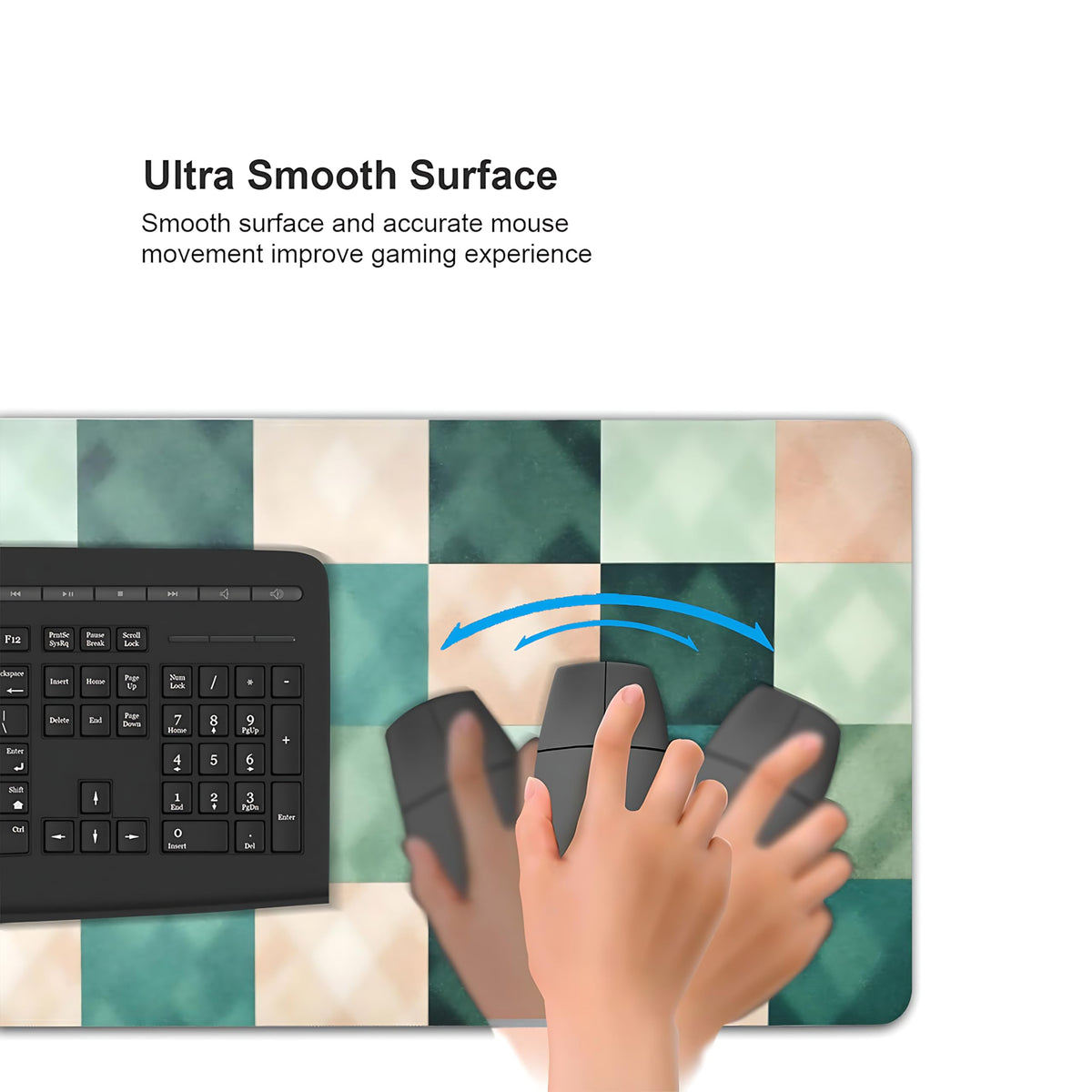 Cute Aesthetic Checkered Gaming Mouse Pad, Pastel Boho Desk Mat with Anti-Slip Base & Stitched
