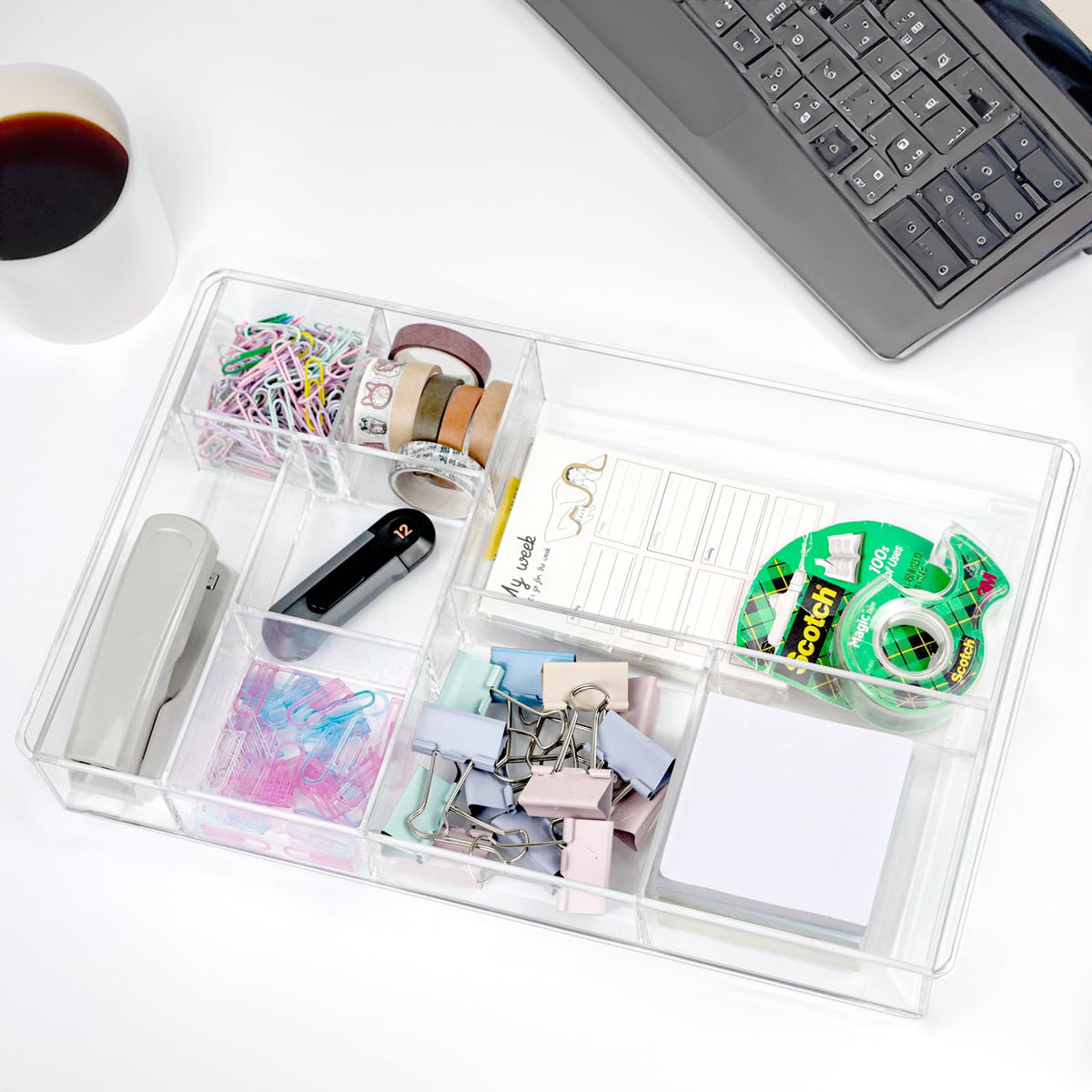 ZEXALOR 8-Section Clear Drawer Organizer, Large Acrylic Drawer Divider Tray for