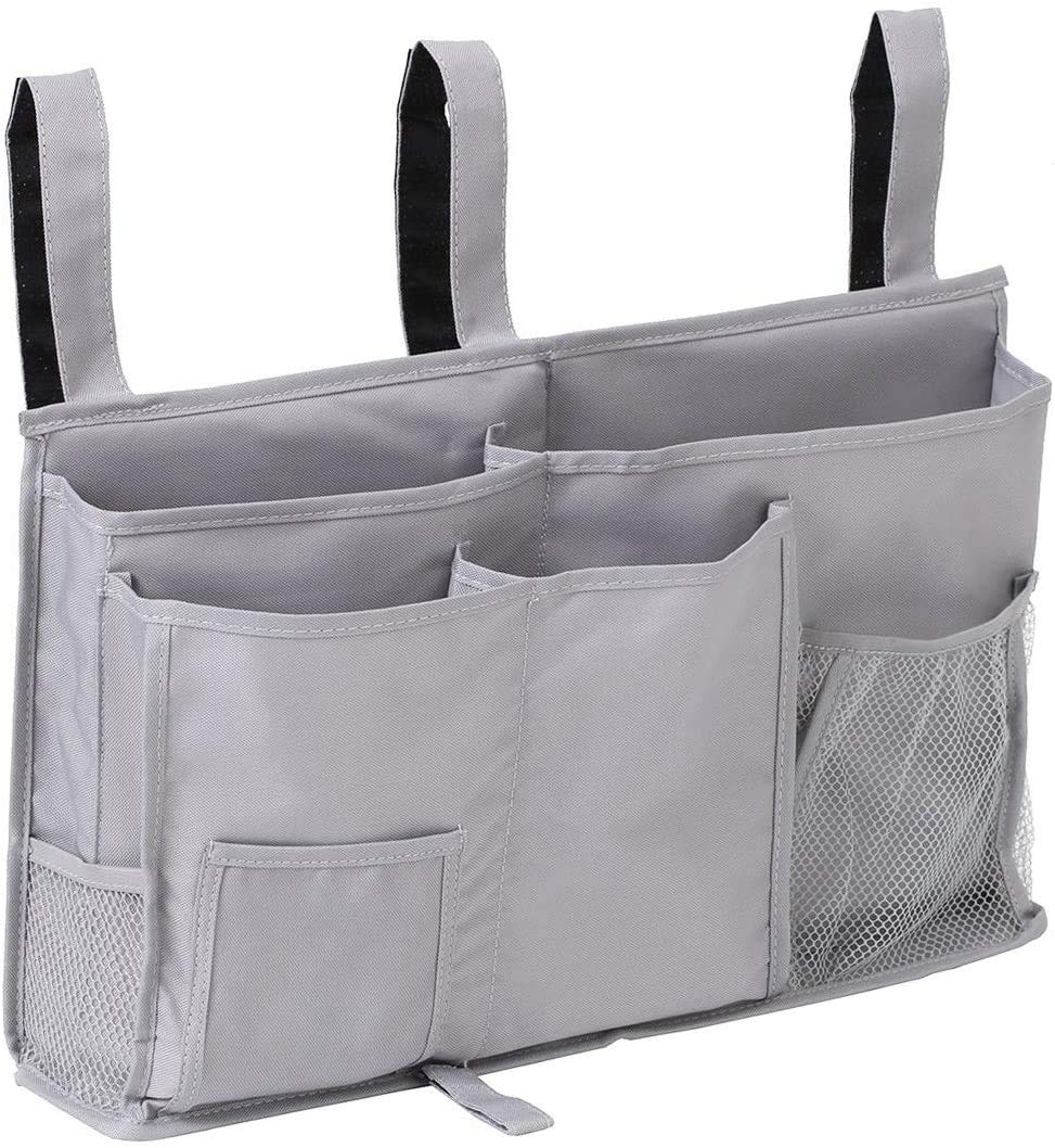 FUNYU Bedside Caddy, Hanging Under Bed Storage Organizer Bag with 8 Pockets for College Dorm Rooms