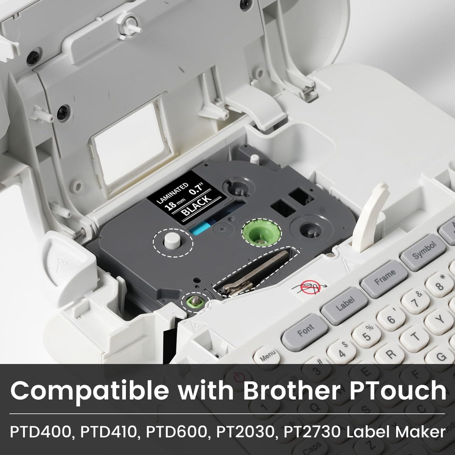 18mm 3/4" White on Black Label Refill Compatible with Brother PTouch TZe345