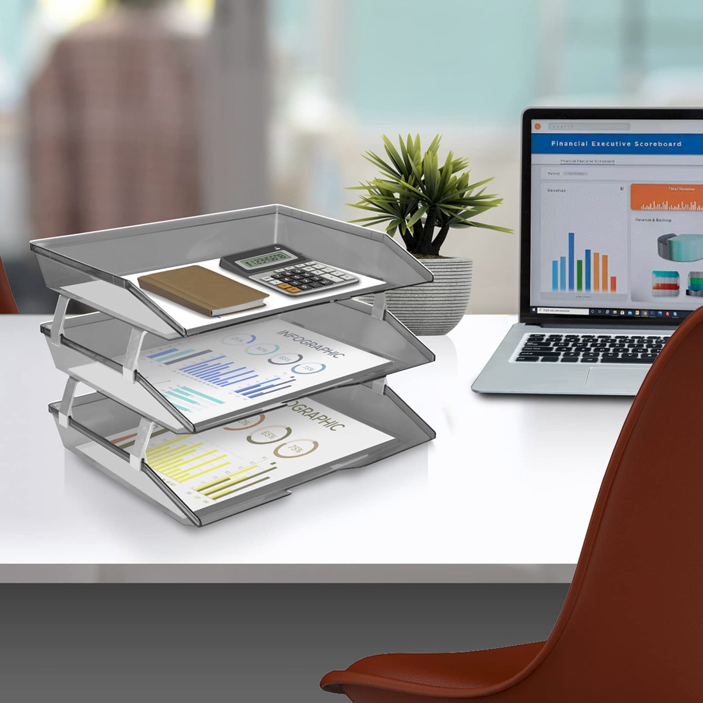 Acrimet Facility 3 Tier Letter Tray, Side Load, Letter Size/A4, Desktop File Organizer, Plastic