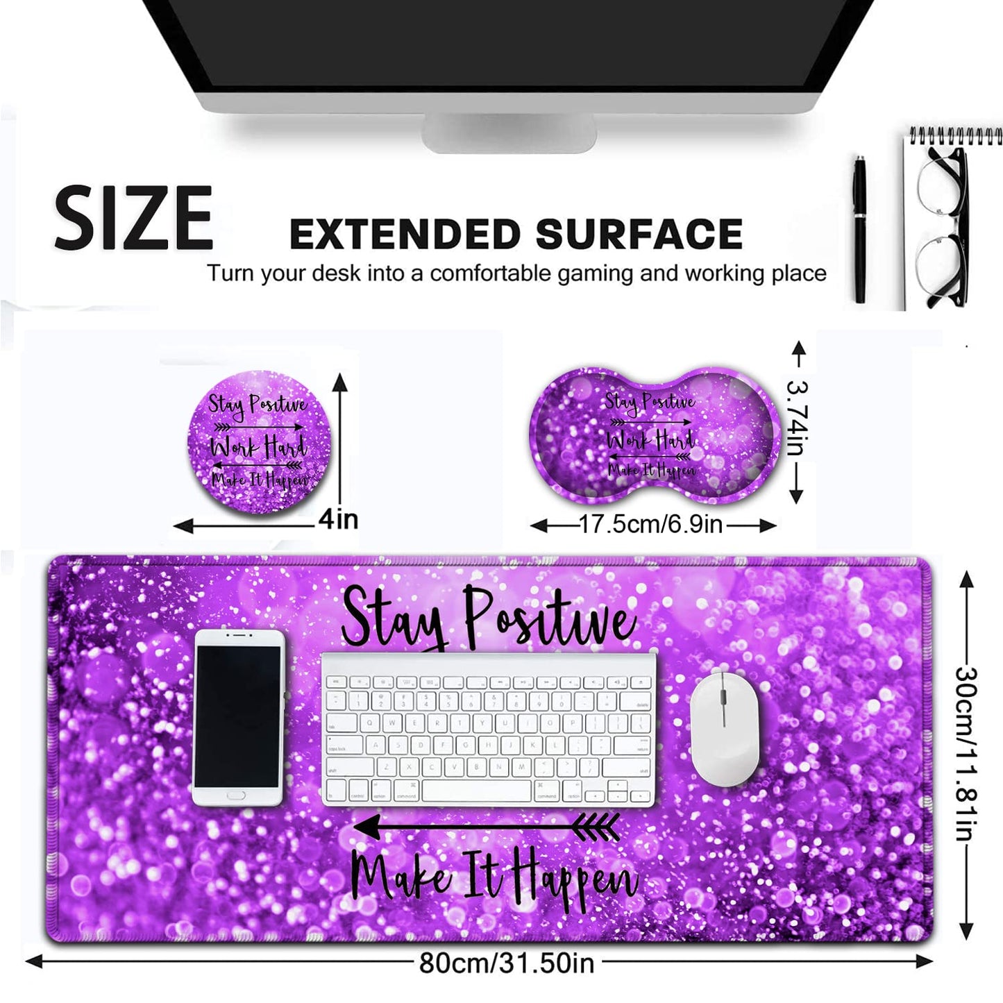 Large Mouse Pad, Extended Office Desk Pad 31.5x11.8in, Ergonomic Memory Foam Mouse Wrist Rest