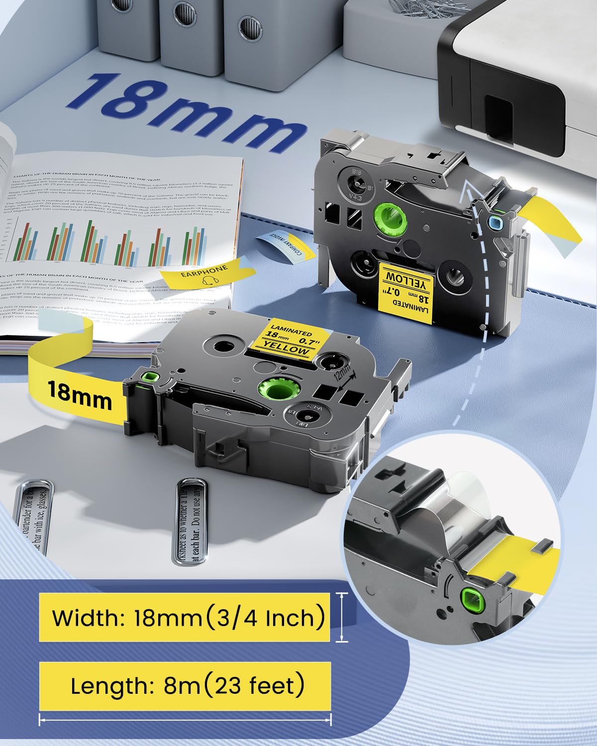 Anycolor 18mm TZe-641 Yellow Label Maker Tape P Touch Label Tape 3/4 Inch